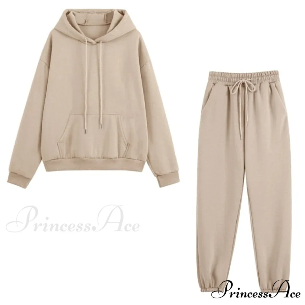 Set - Tracksuit - Hooded Pants Fleece Women's Color Solid Casual Sweatshirt Autumn/Winter and - Outfit - Image 8