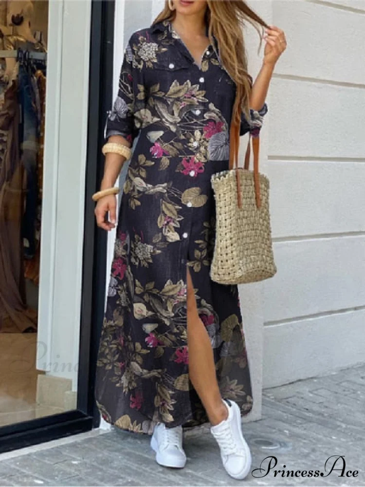 Coastal and Plaid Long Checked Gown with Button Sleeves Full-Length Detail - Image 2