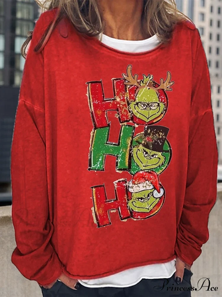 Round Long Sweatshirt Graphic Loose Yellow Pullover Christmas Women's Neck Black Red Streetwear Fit Sleeve - Image 7