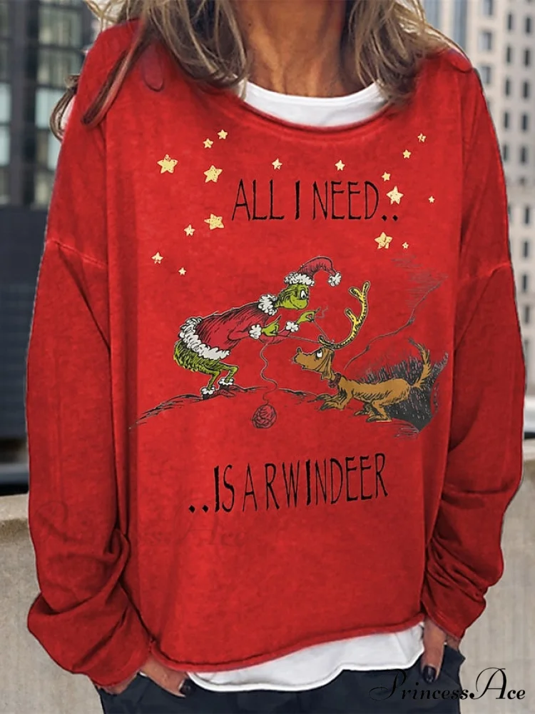 Round Long Sweatshirt Graphic Loose Yellow Pullover Christmas Women's Neck Black Red Streetwear Fit Sleeve - Image 8