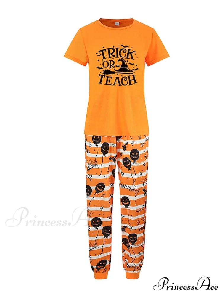 Casual Arm Letter T-shirt Pant Pajama Breathable Home Women's Black Brief Tee Animal Fall Neck Christmas Crew Set Warm-Season Comfort Halloween Polyester White - Image 5