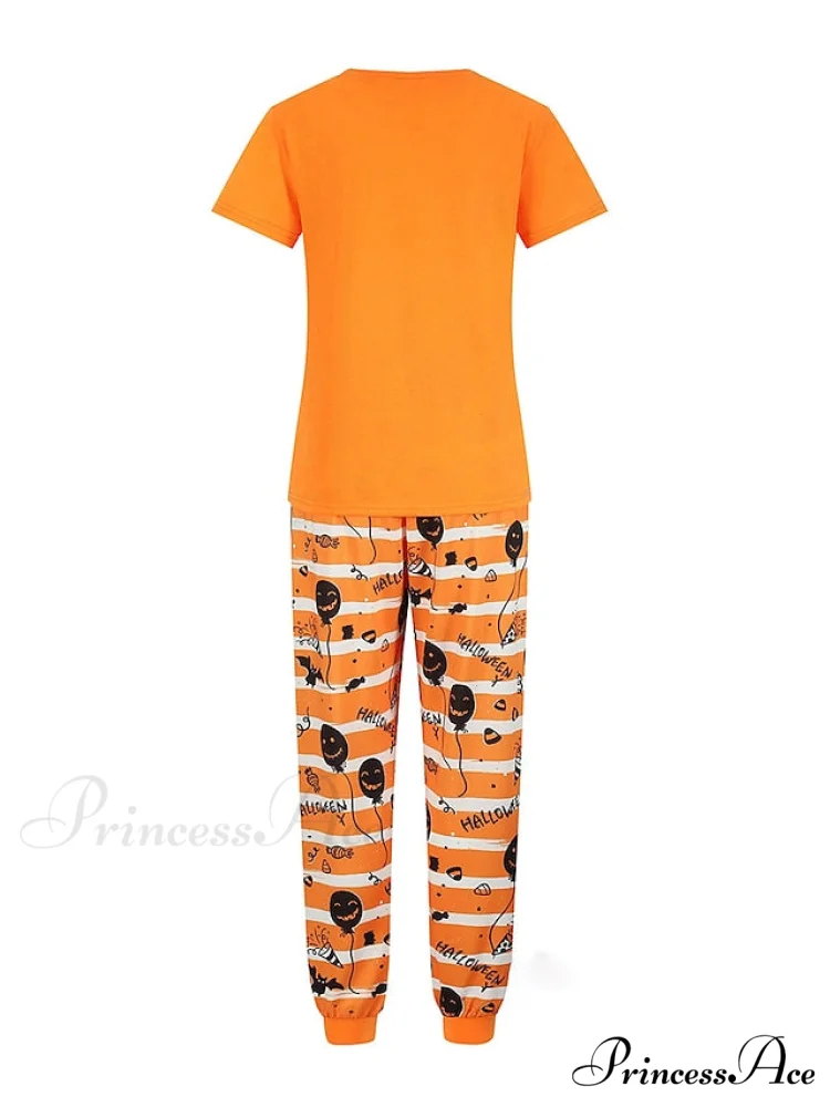 Casual Arm Letter T-shirt Pant Pajama Breathable Home Women's Black Brief Tee Animal Fall Neck Christmas Crew Set Warm-Season Comfort Halloween Polyester White - Image 6