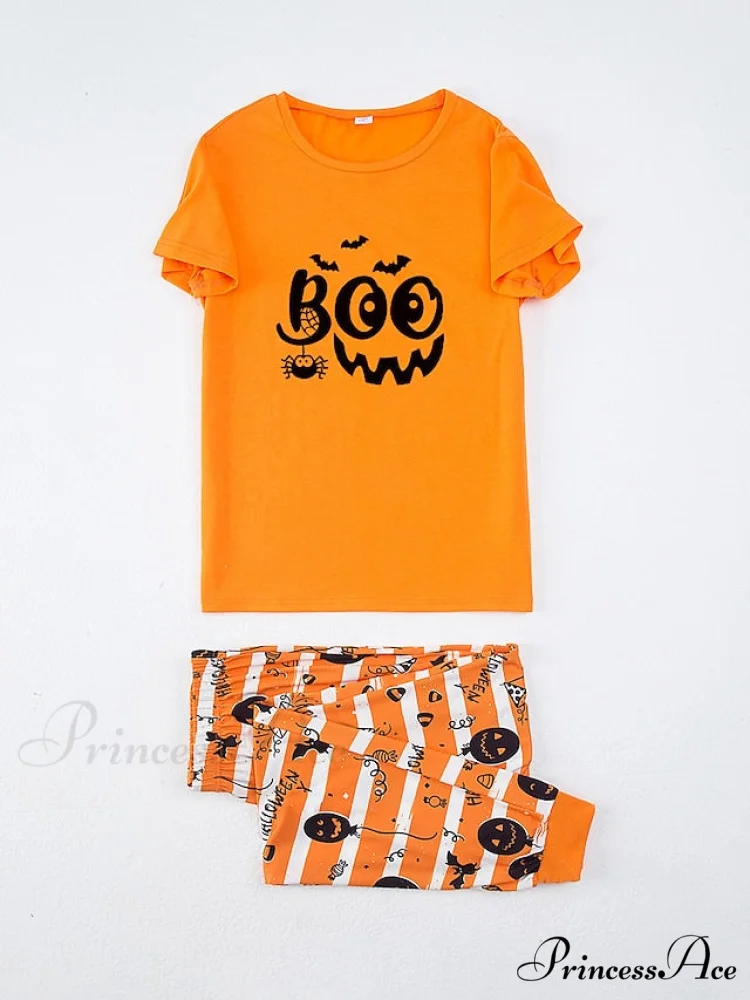 Casual Arm Letter T-shirt Pant Pajama Breathable Home Women's Black Brief Tee Animal Fall Neck Christmas Crew Set Warm-Season Comfort Halloween Polyester White - Image 8