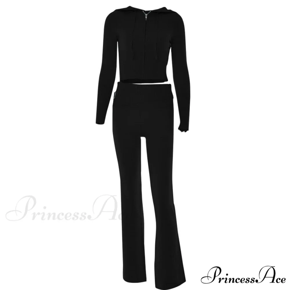 Solid Zipper Pant Hoodie Cardigan and Style Set Street Sweatshirt Women's Lace-up 2024 - Casual Suit - Image 3