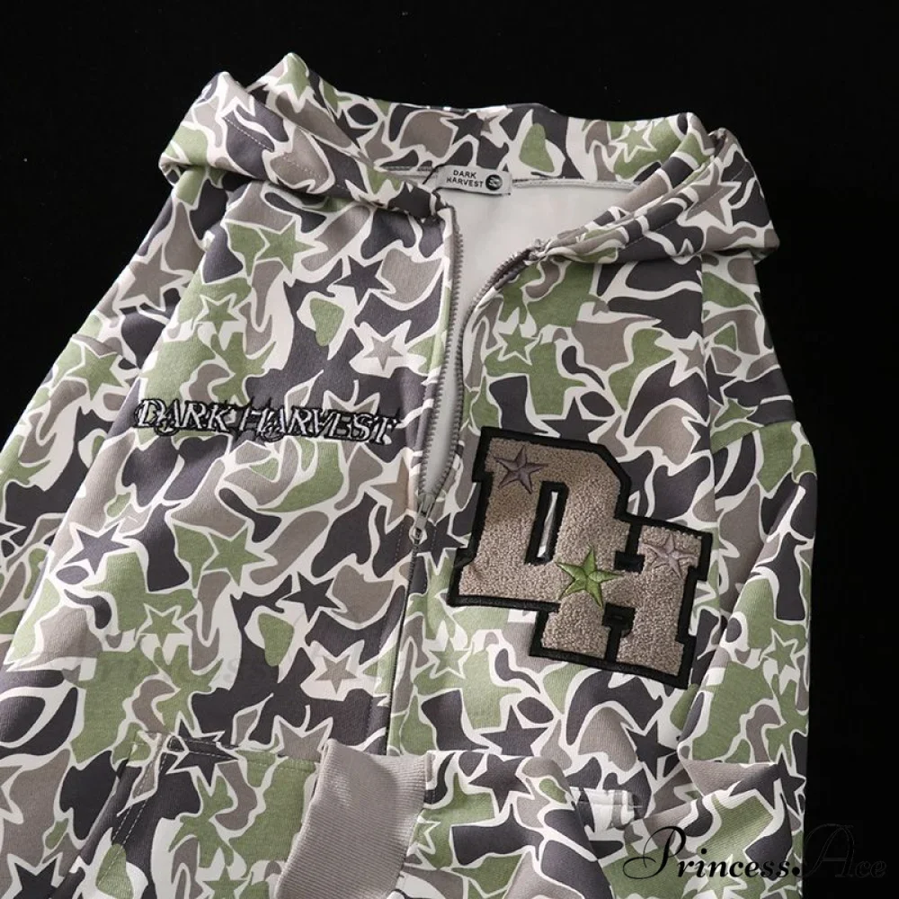 Y2k Hoodie Demon Streetwear Camouflage Up Embroidery Oversized Harajuku Zip Women - Image 5