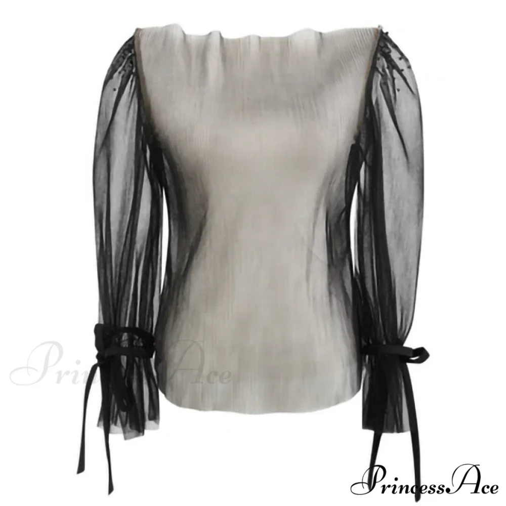 French Warm-Season Blouse Sling Retro Mujer Slimming Arm Blusas Women Mesh Sexy Top Long De Lace Shorts Elegant Set - Image 4