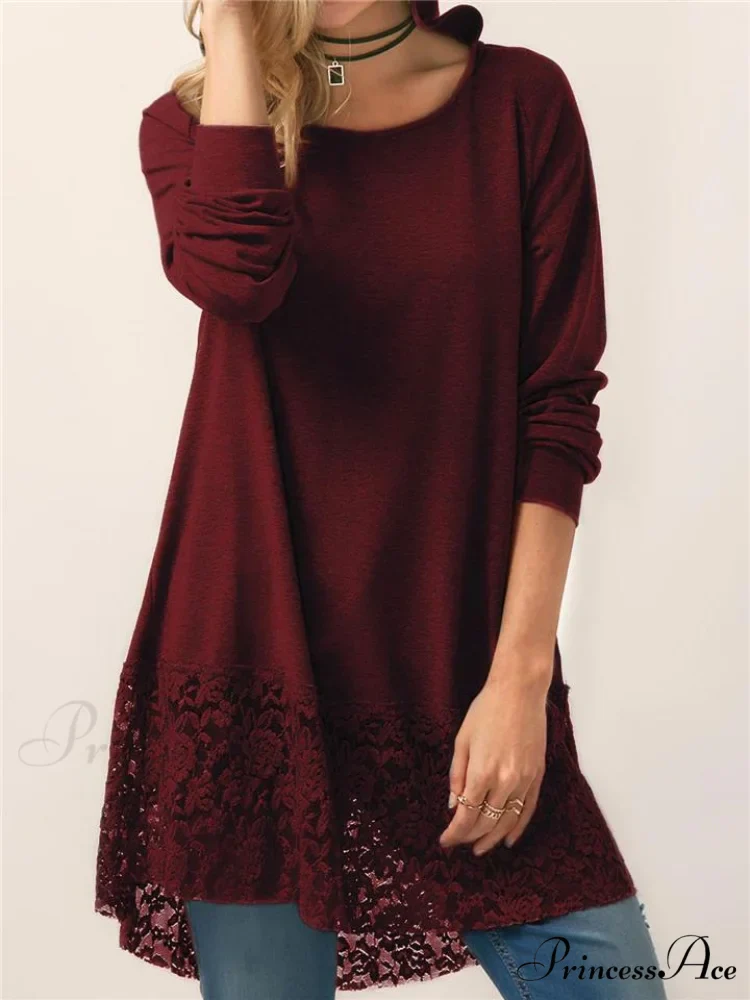 Long With Women Lace Patchwork Arm T-shirt Hood - Image 7