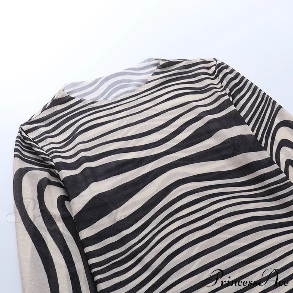 Pants Suit Sexy Costume Zebra Co-ord Striped Tracksuit for Mesh + Set 2 T-shirt Piece Long Autumn Women - Image 10
