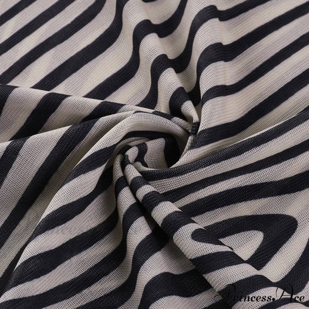 Pants Suit Sexy Costume Zebra Co-ord Striped Tracksuit for Mesh + Set 2 T-shirt Piece Long Autumn Women - Image 20