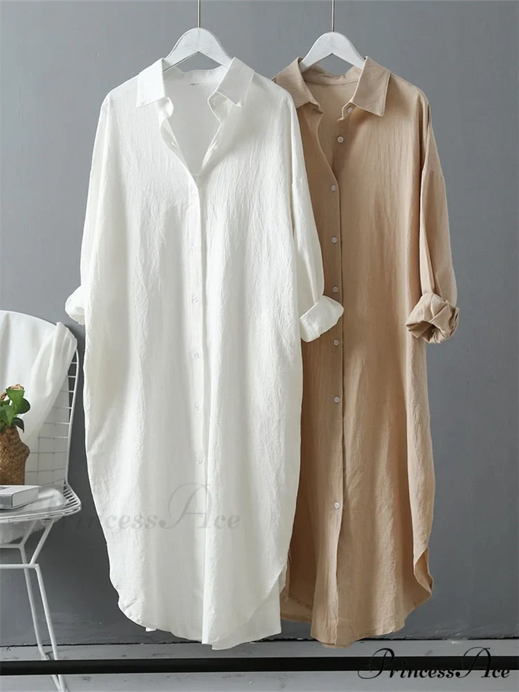 Women's Spring/Autumn Arm - Fit Blouse Loose Casual Gown with Long Buttons - Image 3