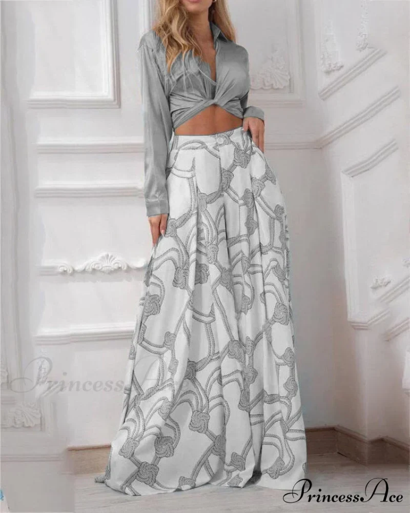 2024 Design Mid Warm-Season Autumn Wide Piece Suit Sets Arm Women's Flowered Two Blouse Casual Leg Pant 2pcs Set - Image 11