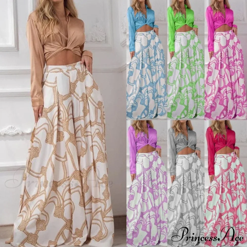 2024 Design Mid Warm-Season Autumn Wide Piece Suit Sets Arm Women's Flowered Two Blouse Casual Leg Pant 2pcs Set - Image 7