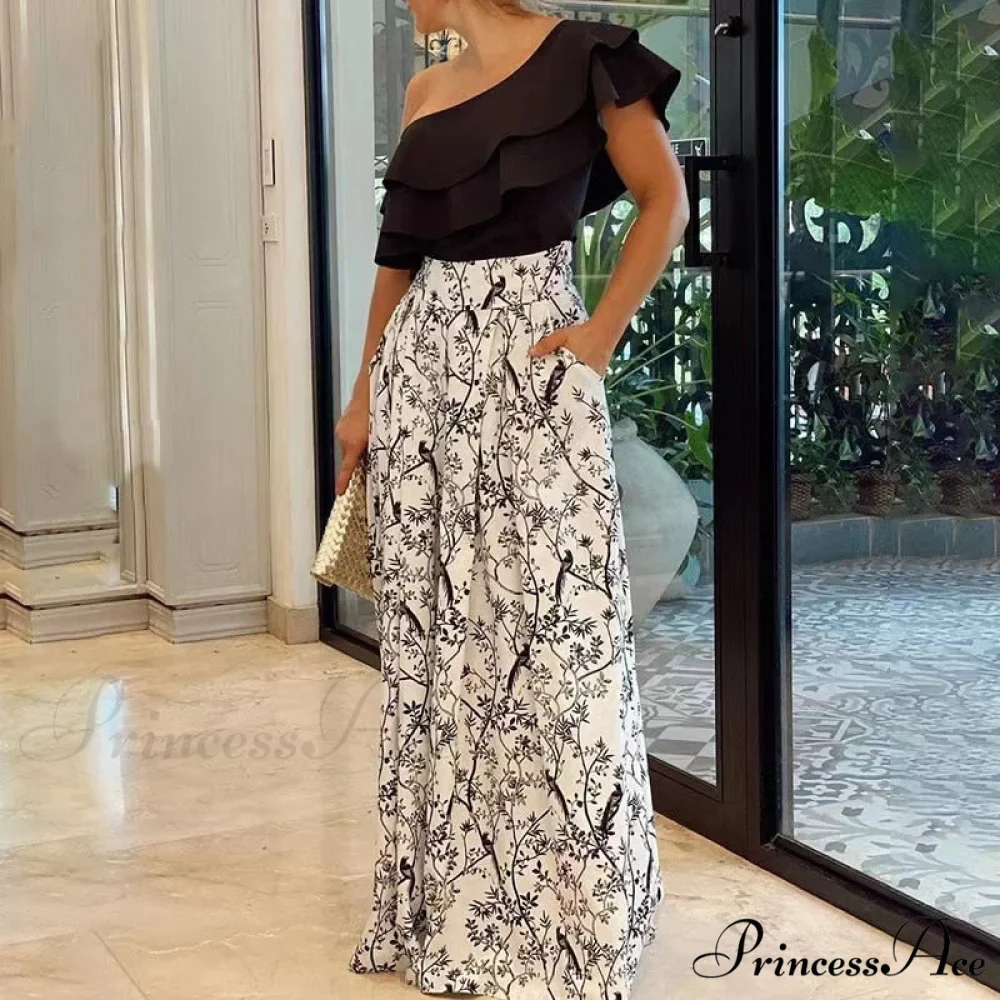 2024 Design Mid Warm-Season Autumn Wide Piece Suit Sets Arm Women's Flowered Two Blouse Casual Leg Pant 2pcs Set - Image 9