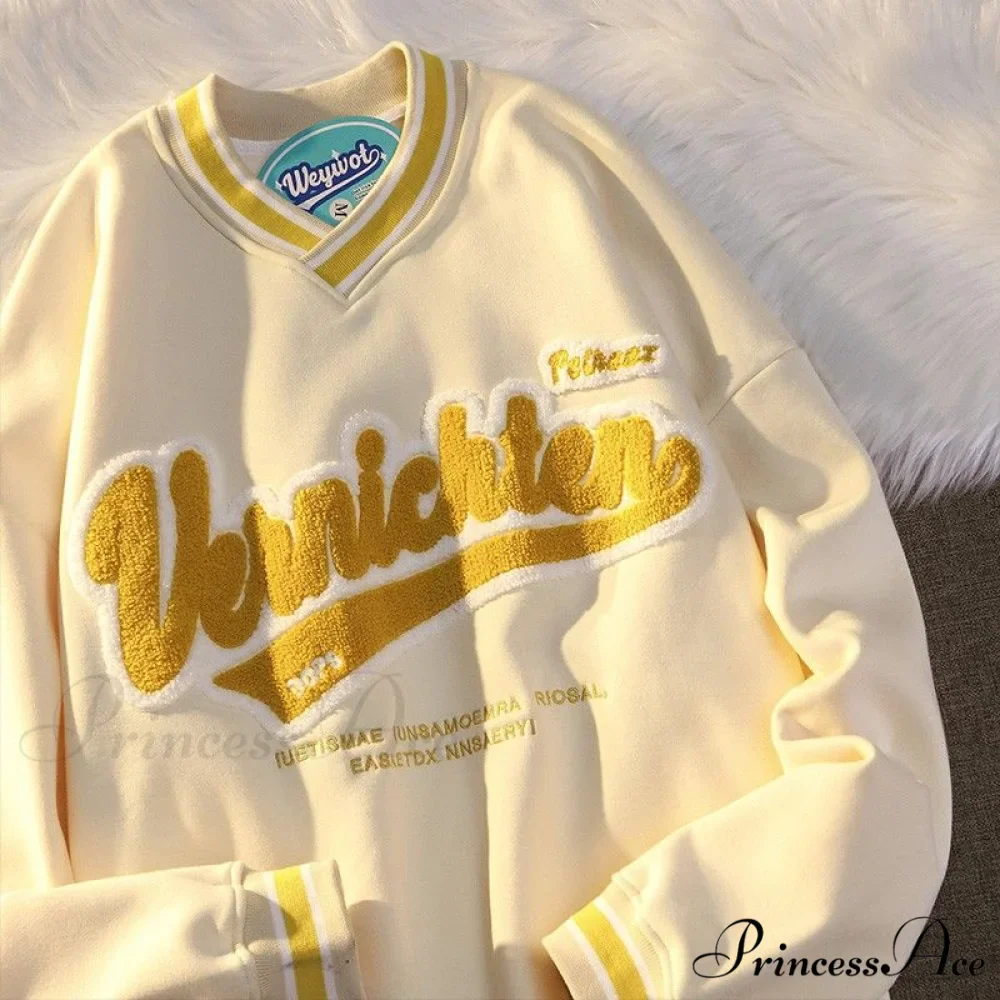 Hoodie Valentine's Retro Letter Harajuku Size Long-Sleeve Plus V-Neck Day Embroidery Y2K Sweatshirt Women's Fashion Loose Shirt - Image 2