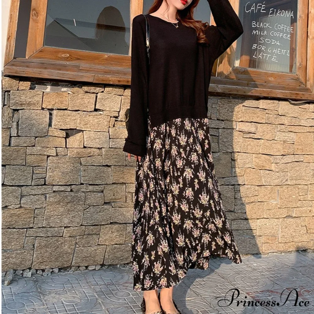 Autumn Size Gown Two Fake Gown Design Patchwork Piece T-Shirt Long Robe Arm Plus Women XL-5XL D08108R - Image 5