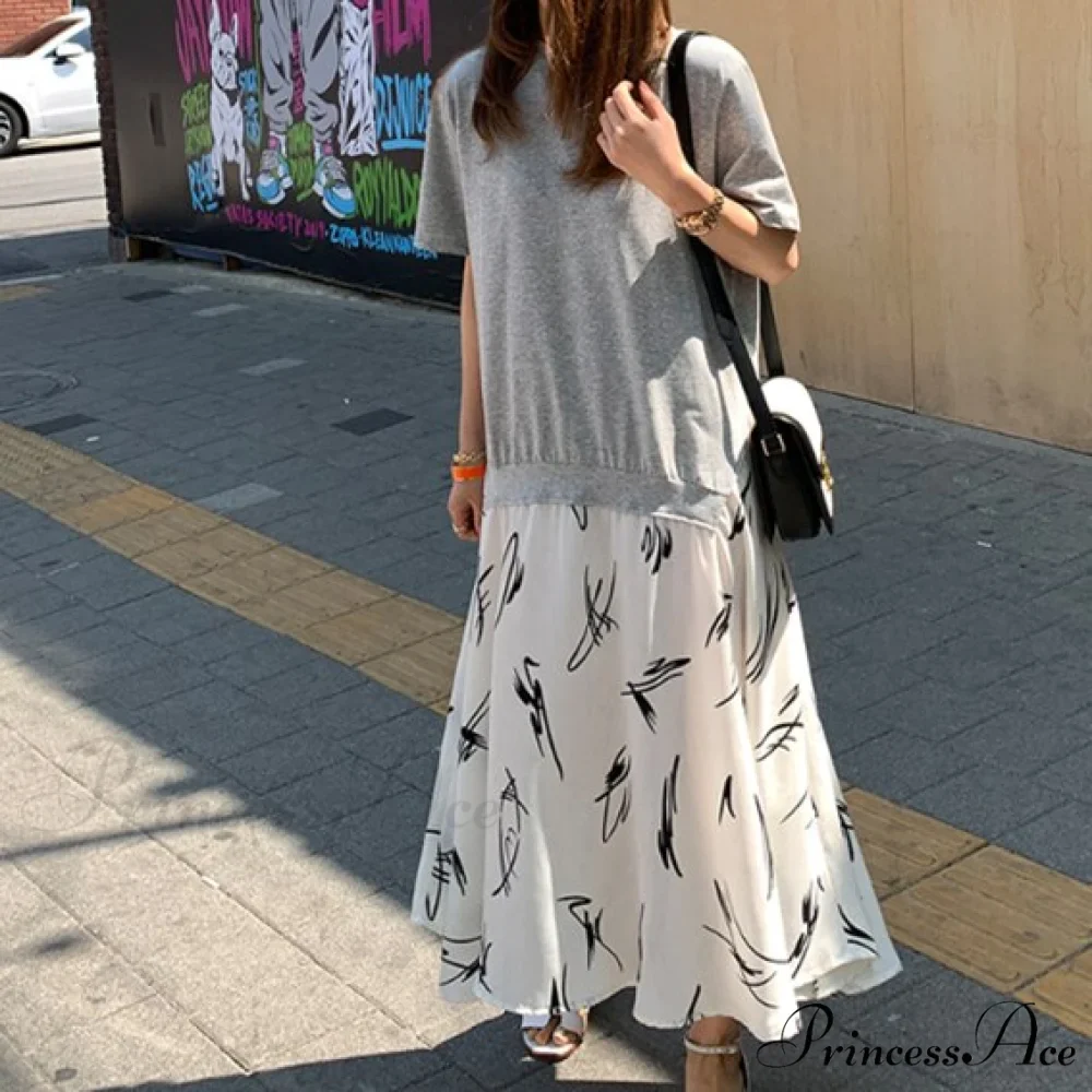 Autumn Size Gown Two Fake Gown Design Patchwork Piece T-Shirt Long Robe Arm Plus Women XL-5XL D08108R - Image 6
