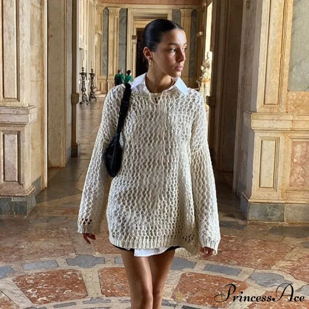 Sweater Loose Y2K Harajuku Top Knit Fairycore Retro Out Smock Warm-Season Grunge Vintage Hollow Pullovers Crewneck Women's Shirts - Image 7