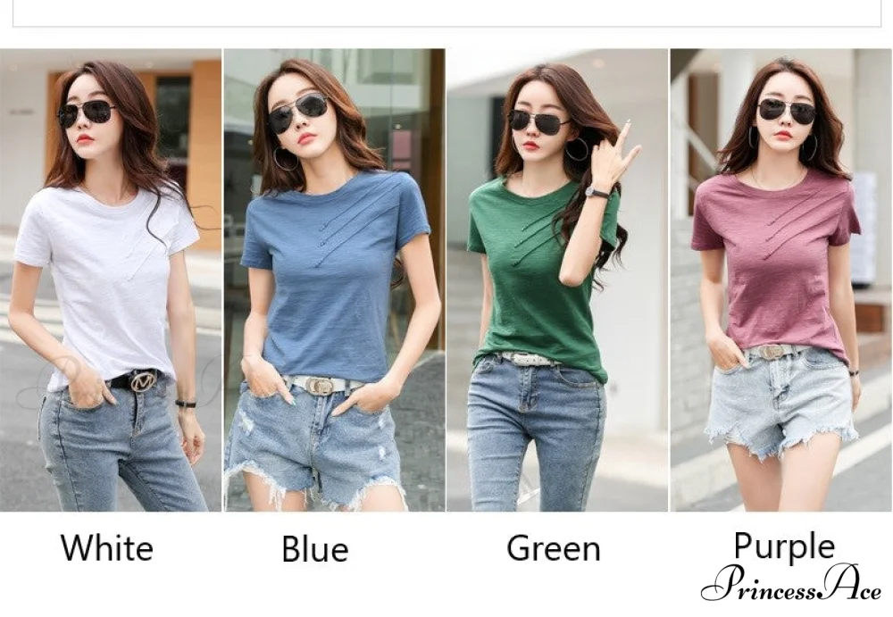 Tops Loose Tee-Shirts Blue Ribbed Warm-Season Cotton T-shirts Casual Button O-Neck Fashion Korea Women S-3XL - Image 10