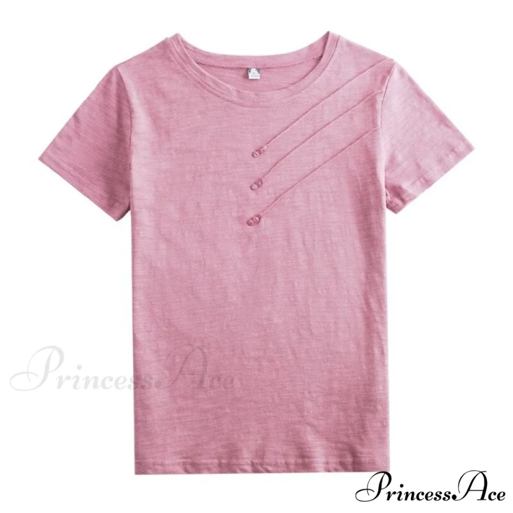 Tops Loose Tee-Shirts Blue Ribbed Warm-Season Cotton T-shirts Casual Button O-Neck Fashion Korea Women S-3XL - Image 2