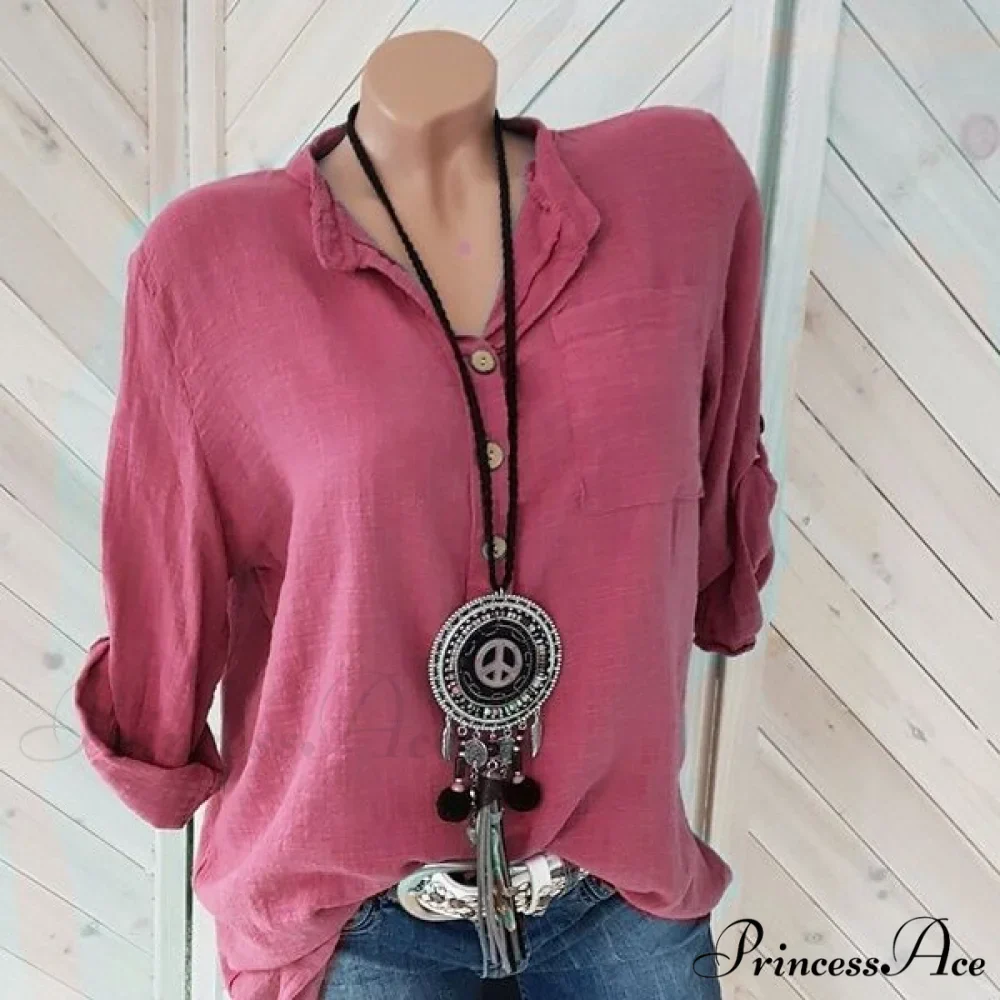V Blouse Size - Cotton Autumn Oversized Neck Blouse Linen - Long Casual Plus Arm Women's S-5XL - Image 5