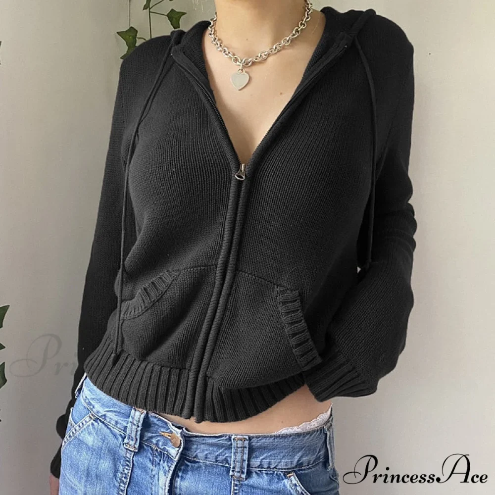 Sweatshirts Hoodies Zip-up Women閳ユ獨 Long Cardigan Solid Knit Y2K Color Drawstring Casual Sweaters Arm Clothing - Image 4