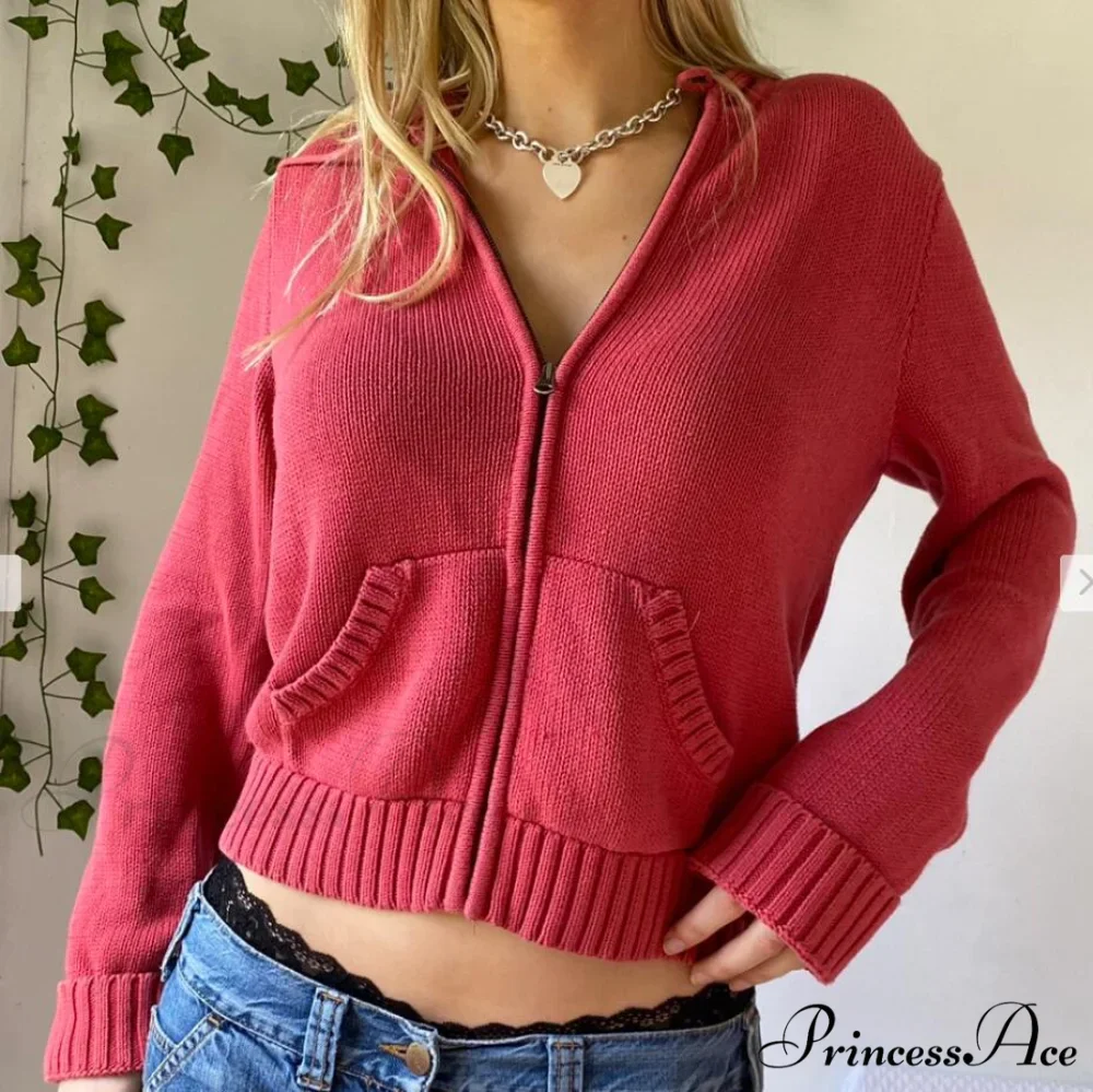 Sweatshirts Hoodies Zip-up Women閳ユ獨 Long Cardigan Solid Knit Y2K Color Drawstring Casual Sweaters Arm Clothing - Image 5
