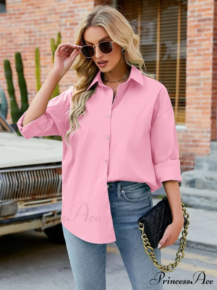 with Spring Blouse - Cotton Top Neckline Blouse Women's Colors Candy and Long 2024 Turn-down Elegant Sleeves - Image 12