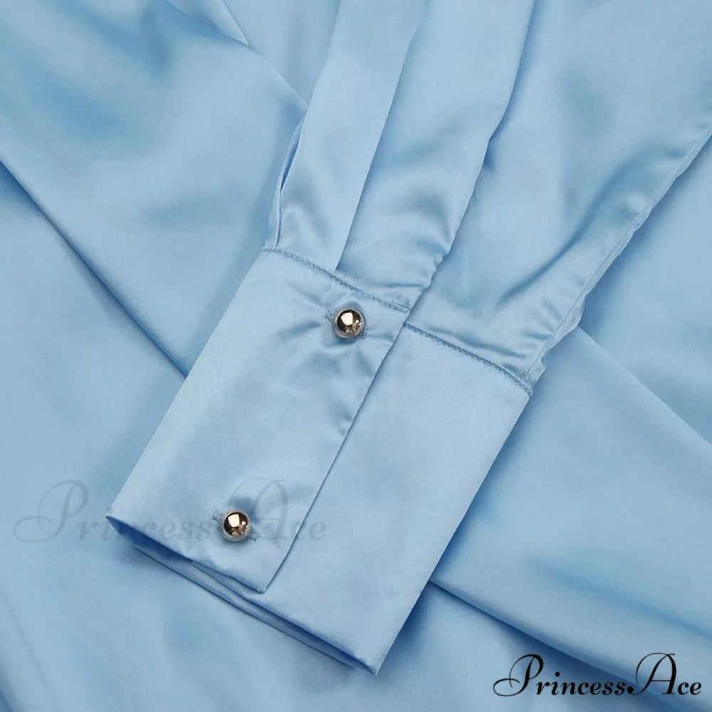 V Blusa Blouse Long 2024 Elegant Casual Solid Arm Blouse Deep Tunic Top Satin Wrap Neck Fashion Feminina - Image 11