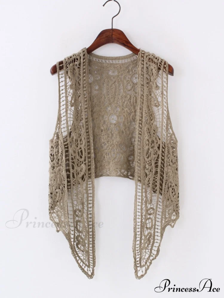 Open Asymmetric Bohemian Embroidery Blouse Crochet Hippie Coastal Cardigan Stitch Knit Vest