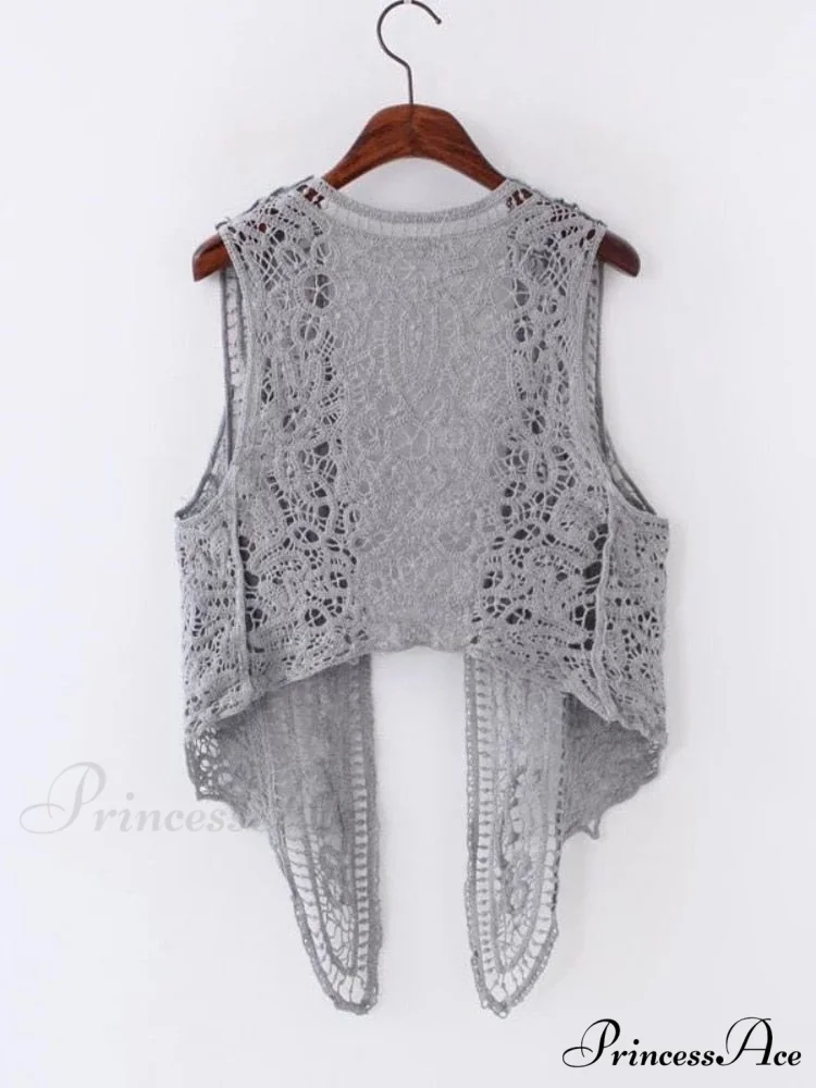 Open Asymmetric Bohemian Embroidery Blouse Crochet Hippie Coastal Cardigan Stitch Knit Vest - Image 2
