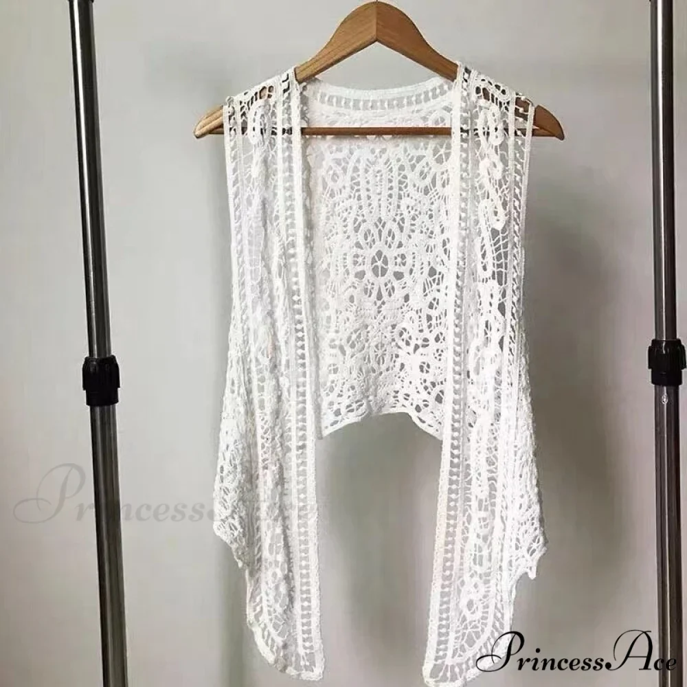Open Asymmetric Bohemian Embroidery Blouse Crochet Hippie Coastal Cardigan Stitch Knit Vest - Image 5