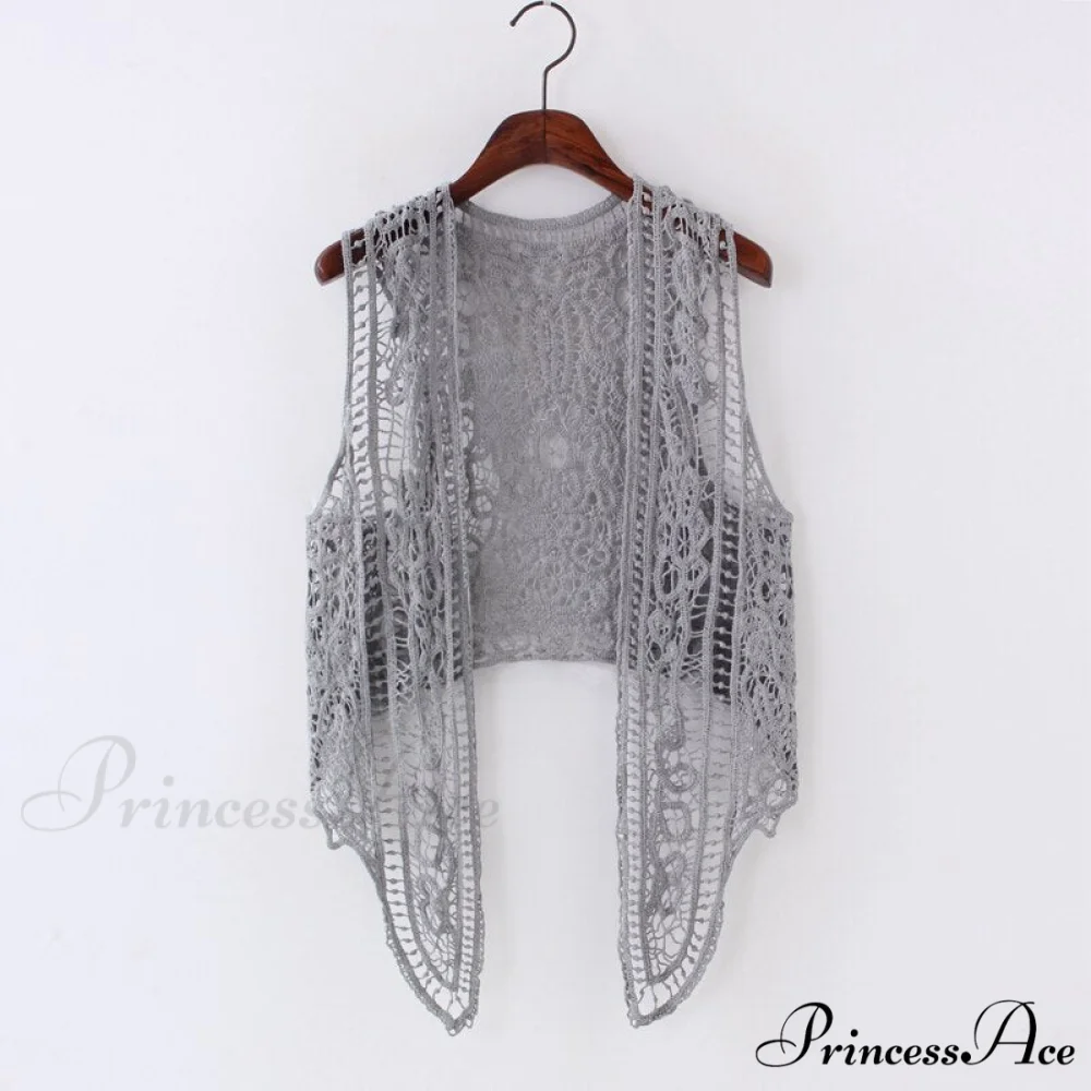 Open Asymmetric Bohemian Embroidery Blouse Crochet Hippie Coastal Cardigan Stitch Knit Vest - Image 6
