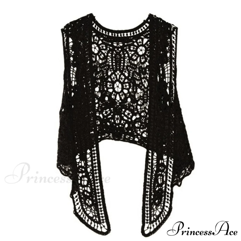 Open Asymmetric Bohemian Embroidery Blouse Crochet Hippie Coastal Cardigan Stitch Knit Vest - Image 7