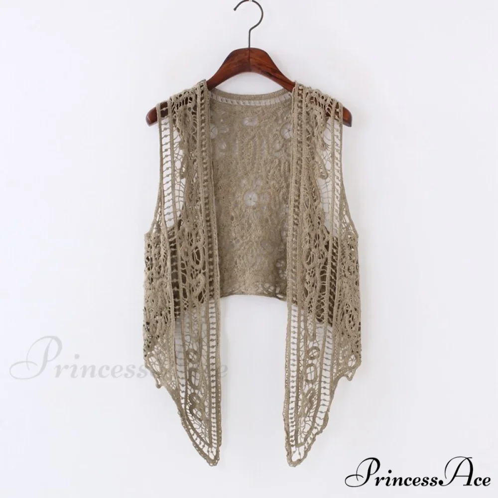 Open Asymmetric Bohemian Embroidery Blouse Crochet Hippie Coastal Cardigan Stitch Knit Vest - Image 8