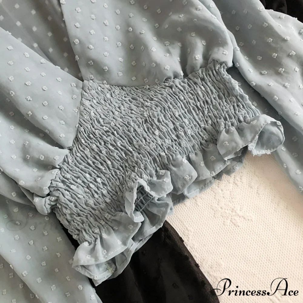 Blouse Spot and with Puff Blouse Pullover - Chiffon V-neck Sweet Spring Sleeves - Image 17