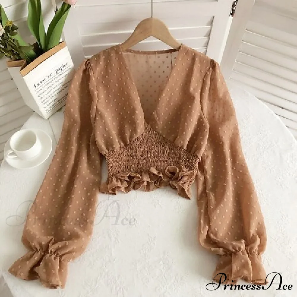 Blouse Spot and with Puff Blouse Pullover - Chiffon V-neck Sweet Spring Sleeves - Image 9