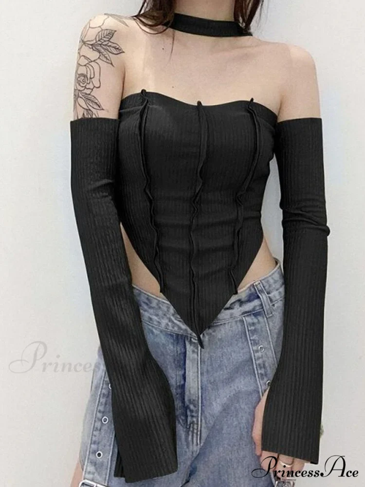 Halter 2 Crop Top T-Shirts Backless Arm Long Y2K Women's Shoulder Piece Tanks Christmas Tees Off Tops Clothes - Image 15