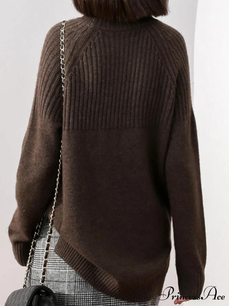 Sweater New Autumn/Winter Solid Neckline 2024 Color Winter Loose Blouse Pullover Ladies High Jumpers - Image 4