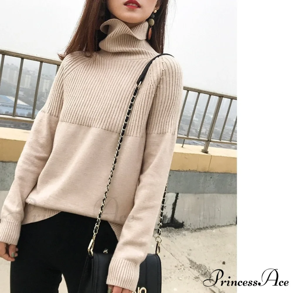 Sweater New Autumn/Winter Solid Neckline 2024 Color Winter Loose Blouse Pullover Ladies High Jumpers - Image 5