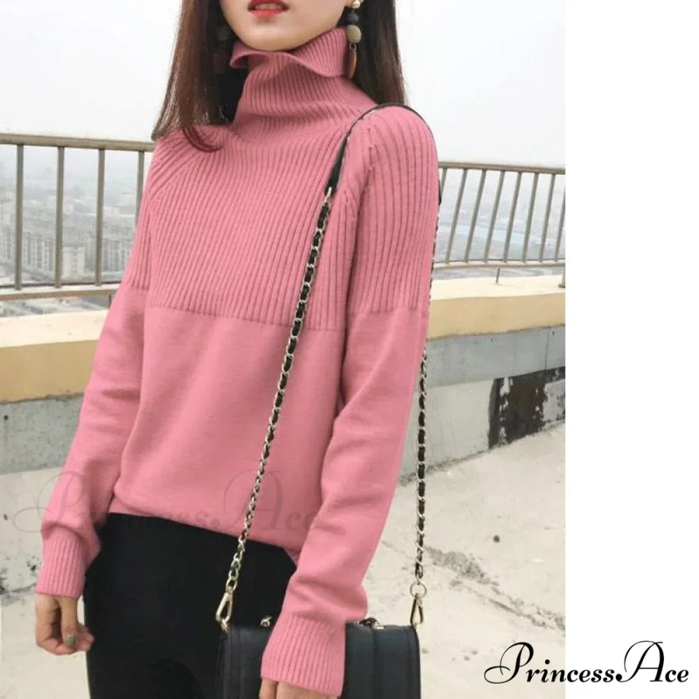 Sweater New Autumn/Winter Solid Neckline 2024 Color Winter Loose Blouse Pullover Ladies High Jumpers - Image 6