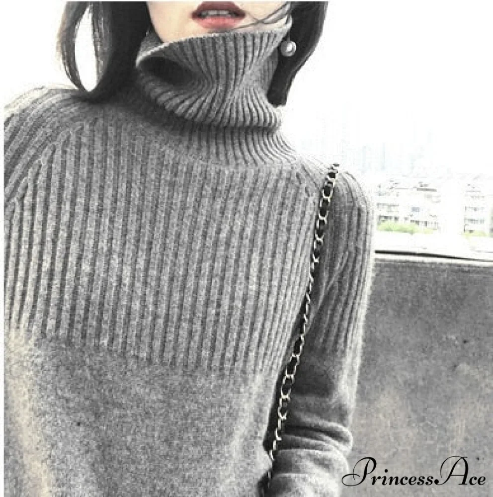 Sweater New Autumn/Winter Solid Neckline 2024 Color Winter Loose Blouse Pullover Ladies High Jumpers - Image 7