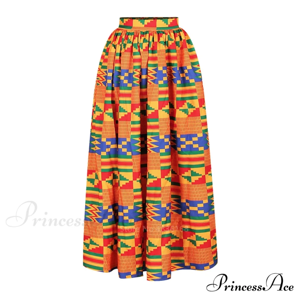 Skirt Top Vintage Africa and Elegant Women High Slit Piece Slash-neck with featuring Blouse Gown Sleeveless National Set Two Print - Image 3