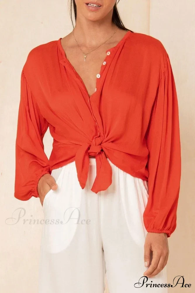 Blouse with Lace-up Red Buttons Design - Image 3