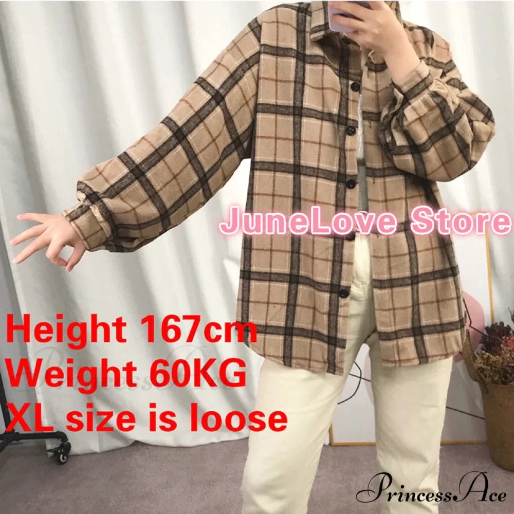 Korean Flannel Plaid Boyfriend Oversized Blouse Casual for Women Autumn Street Tunic Shirts Blouse Vintage Tops - Image 3