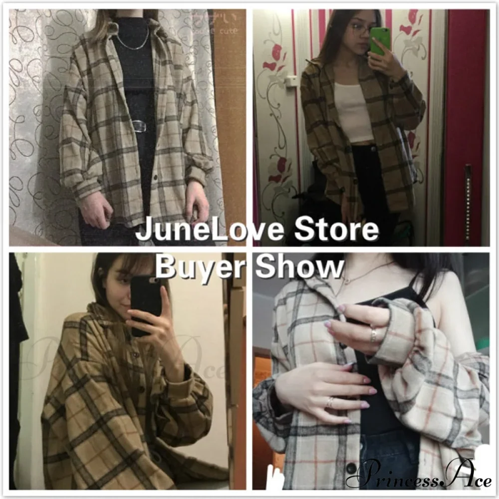 Korean Flannel Plaid Boyfriend Oversized Blouse Casual for Women Autumn Street Tunic Shirts Blouse Vintage Tops - Image 4