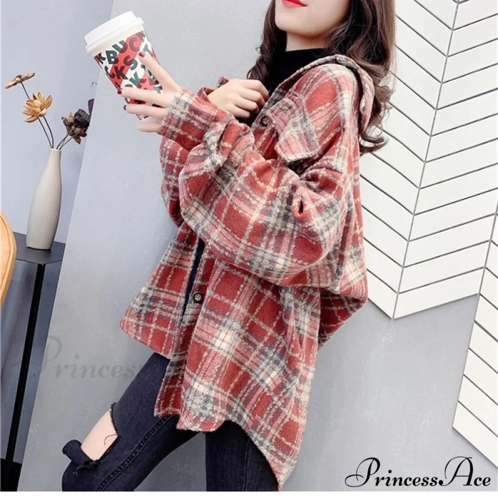 Korean Flannel Plaid Boyfriend Oversized Blouse Casual for Women Autumn Street Tunic Shirts Blouse Vintage Tops - Image 7