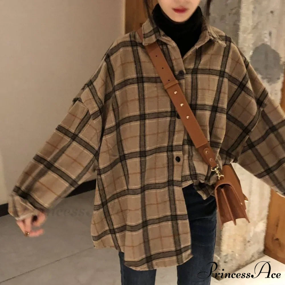 Korean Flannel Plaid Boyfriend Oversized Blouse Casual for Women Autumn Street Tunic Shirts Blouse Vintage Tops - Image 8