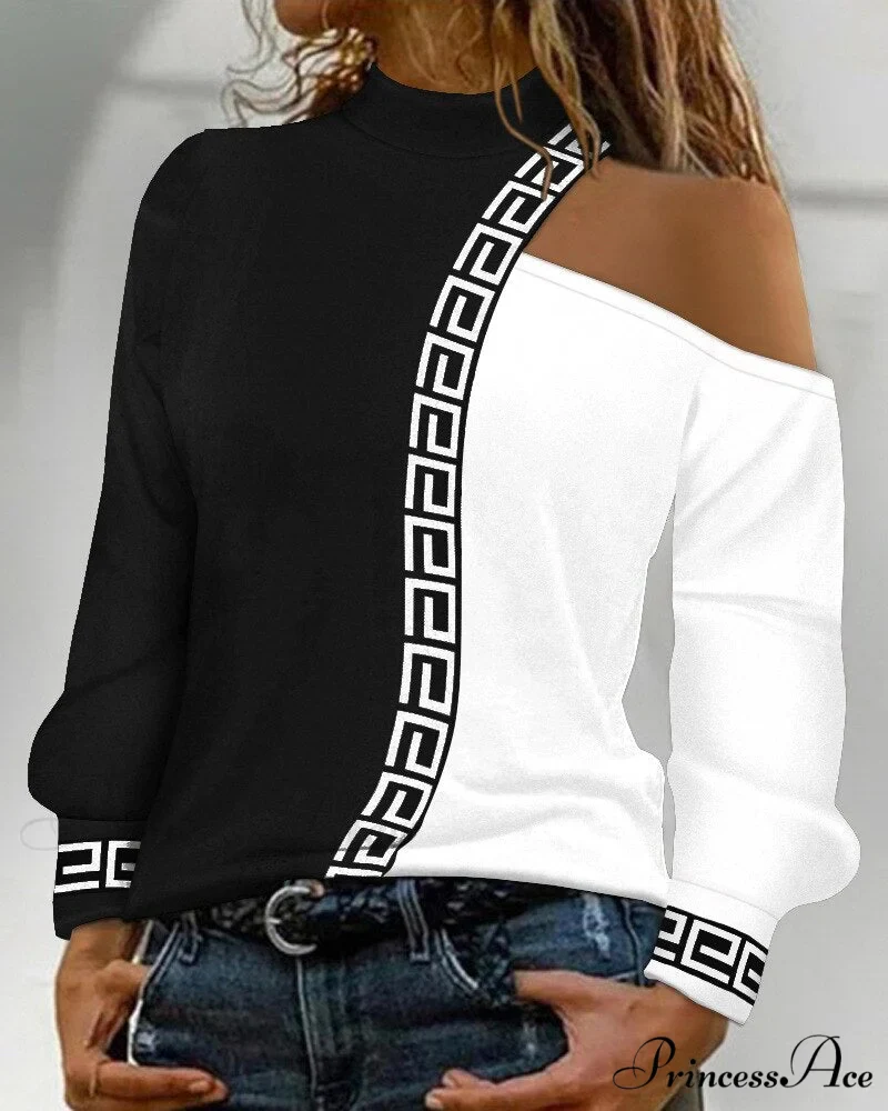 Spring Casual T-shirt Shoulder Blouse Arm Women's Dew Fashion Mesh Top - Image 2