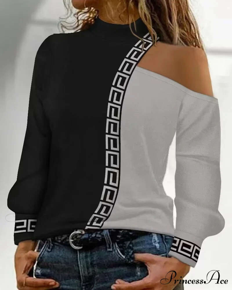 Spring Casual T-shirt Shoulder Blouse Arm Women's Dew Fashion Mesh Top - Image 4
