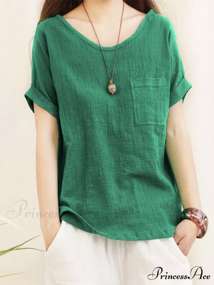 Green Brief Solid Blouse Arm Women Linen 5XL Cotton Casual 2024 O Neck Oversize Warm-Season Blouse Lady Tops - Image 3